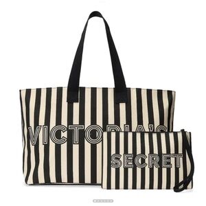 SALE! Victoria's Secret Striped Black and Cream Tote